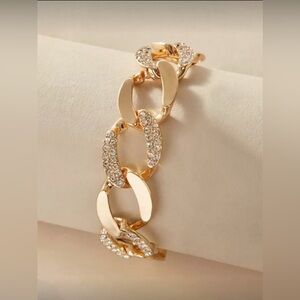 Gold Tone Chain Women's Bracelet with Rhinestone Accents